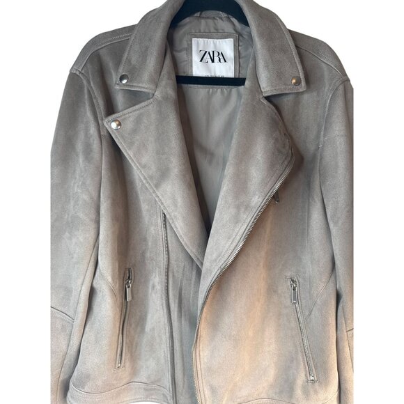 ZARA Gray Large Faux Suede Biker Jacket - Picture 14 of 16